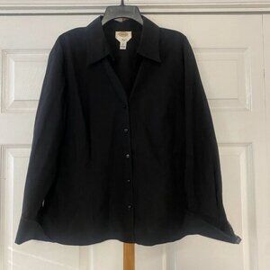VTG - Talbots Stretch Black Tuxedo Cuff Sleeve Shirt - Sz 18